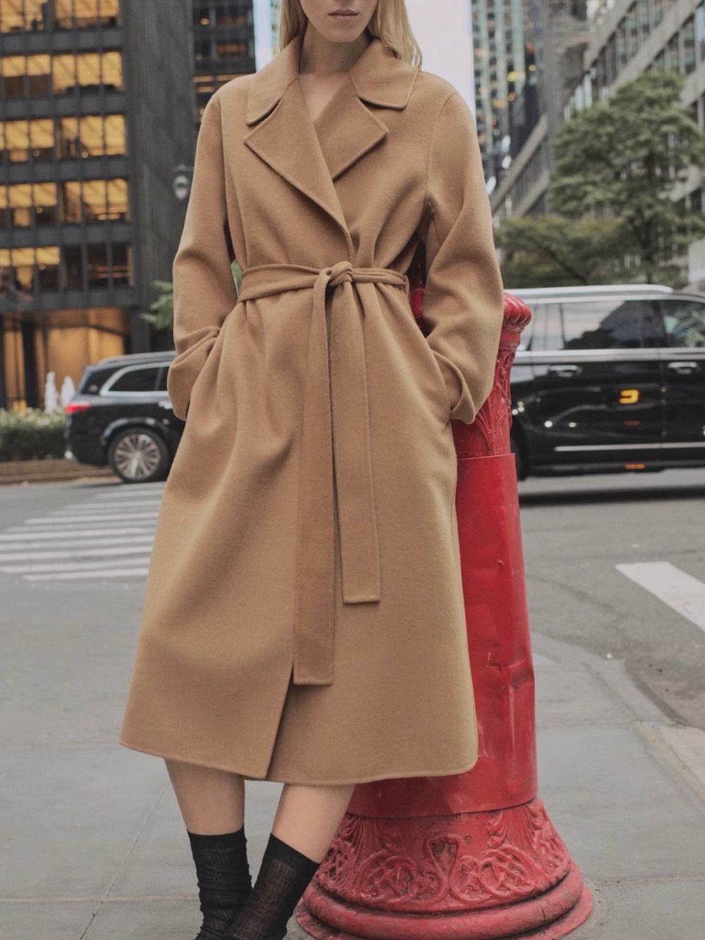 Mango Camel Belted Wrap Maxi Dress
